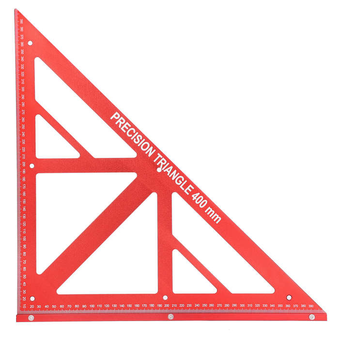 Red - 16 Inch 400mm Woodworking Triangle Measuring Ruler Aluminum Alloy Red High Precision 90/45 Deg