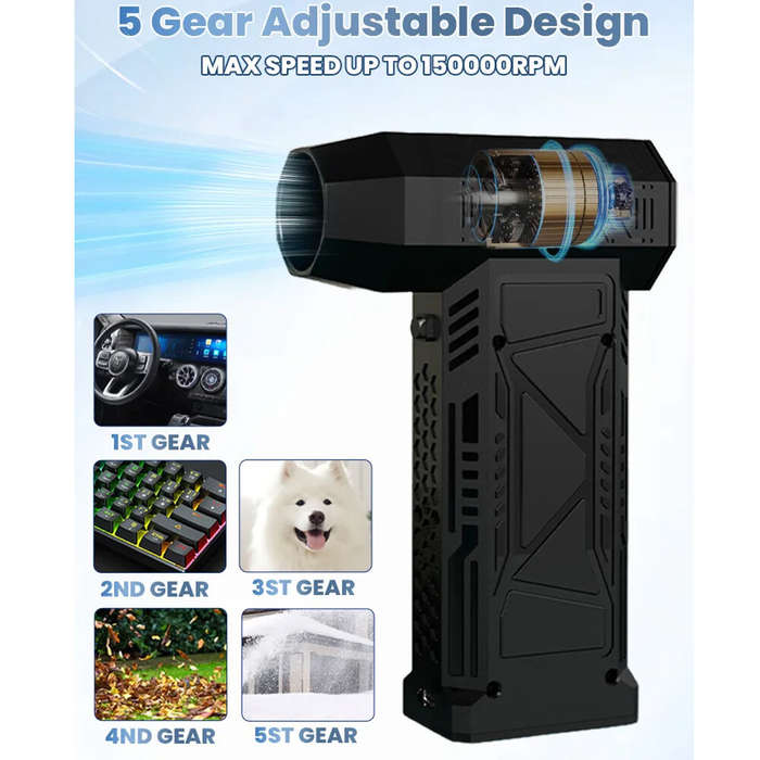 Black - 150,000 RPM Multifunctional Mini Turbo Blower 5 Speed Gear LED Display Air Blower Handheld C