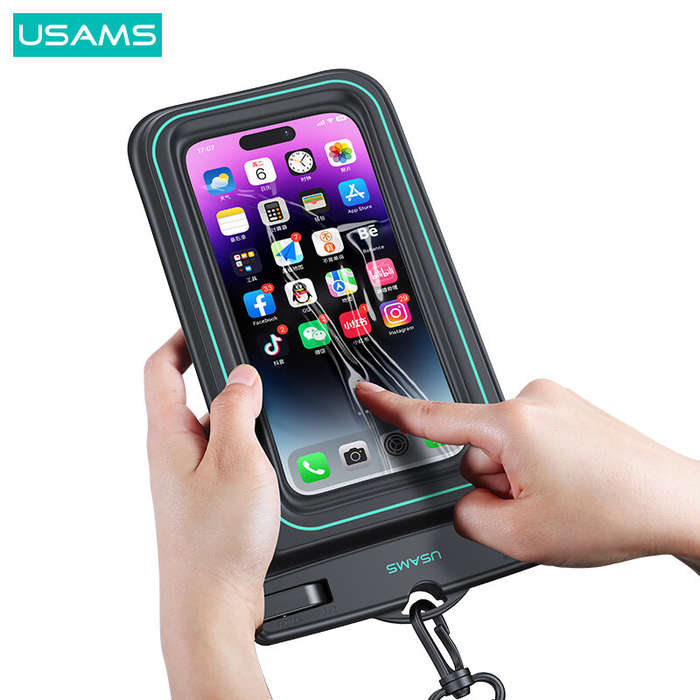 Black - USAMS 7 Inch IP68 Waterproof Phone Pouch Bag Floating Touch Screen With Lanyard For Phones U