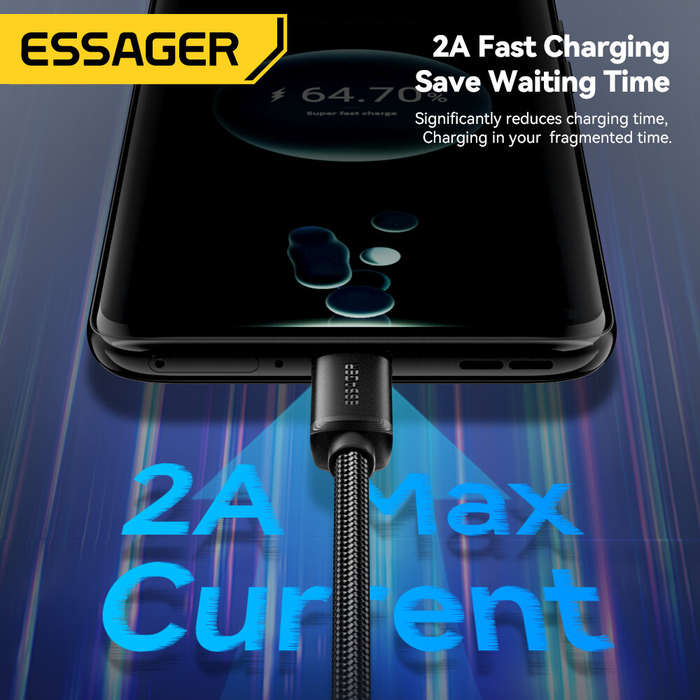 1.2M - ESSAGER ES-X60 2A USB-A to Type-C+Micro USB Cable Fast Charging Data Transmission Tinned Copp