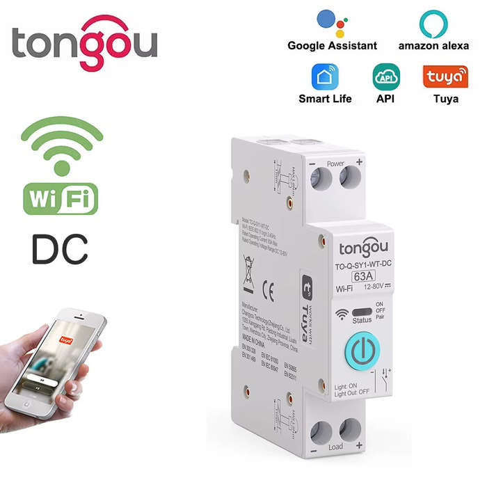 White - Tongou Tuya DC WIFI Smart Circuit Breaker 1P 63A DIN Rail for Smart Home Wireless Remote Con