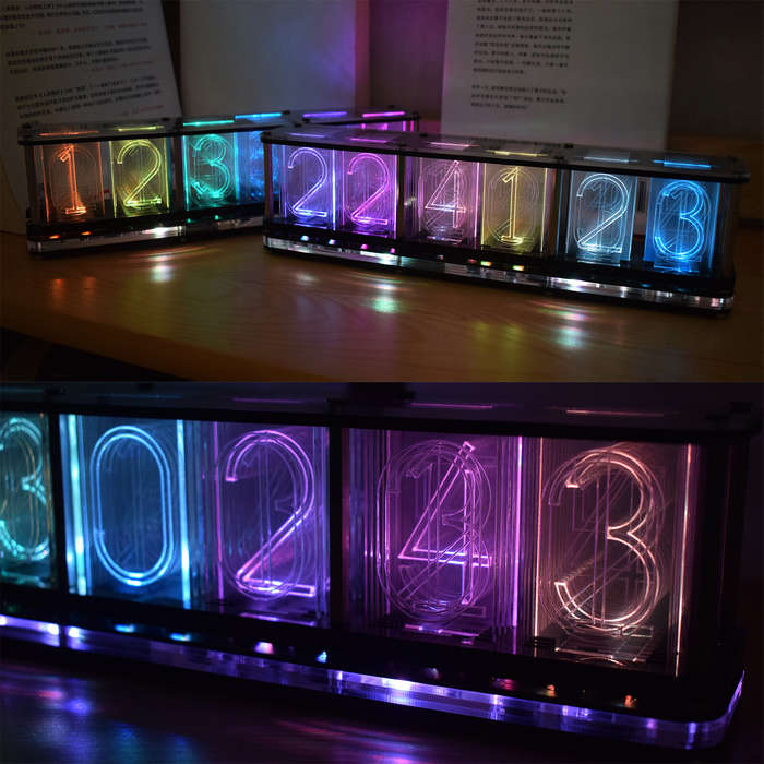 Geekcreit Upgrade Boldfaced Word Imitate Glow Clock Full Color RGB Glow Tube Clock LED Music Spectru