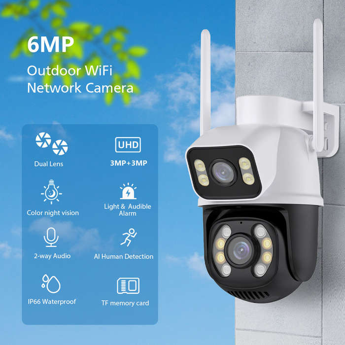 Black/White - 3MP+3MP WiFi IP Camera 4K 6MP Wireless Security Surveillance Cameras NETIP Onvif Human