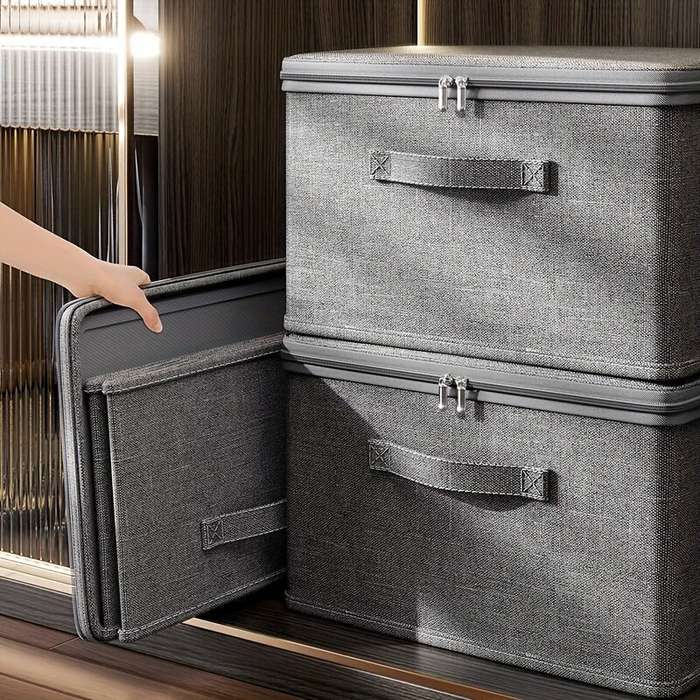 Grey - 45x35x26cm Large Capacity Fabric Clothes Storage Box Modern Stackable Waterproof Storage Box