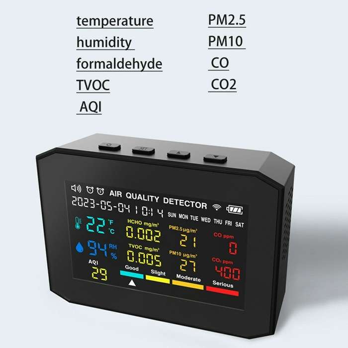 White - 9in1 Portable Air Quality Meter PM2.5 PM10 CO CO2 TVOC HCHO AQI Temperature and Humidity Tes