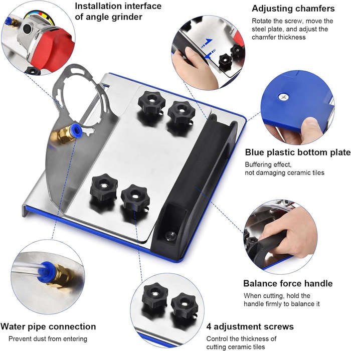 Silver - 45 Degree Grinder Jig Tile Chamfering Tool Angle Grinder Stand Stainless Steel ABS Construc