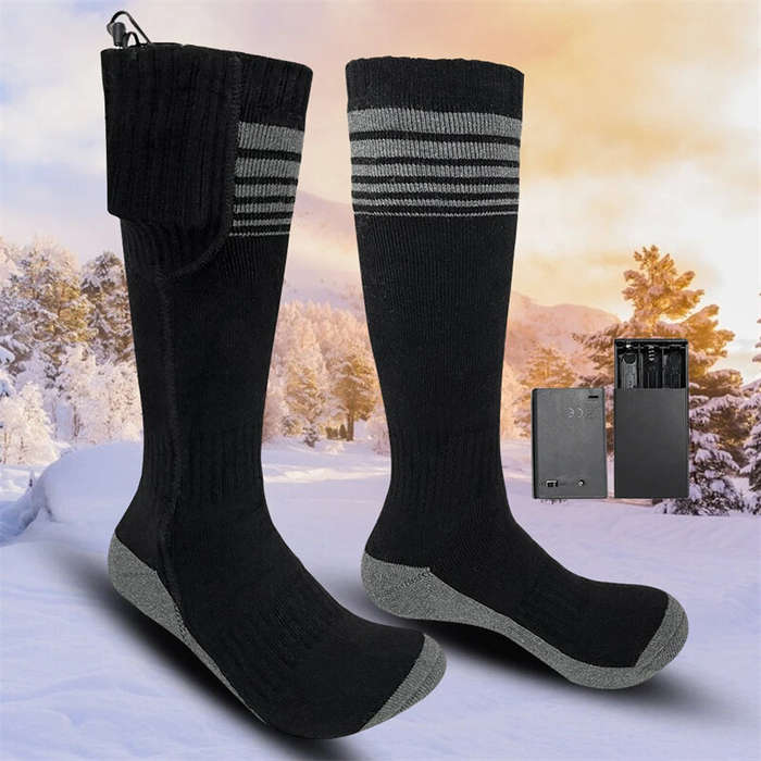 Black - TENGOO 1 Pair Unisex Heated Socks With USB Thermal Insulated Socks Winter Electric Heating S