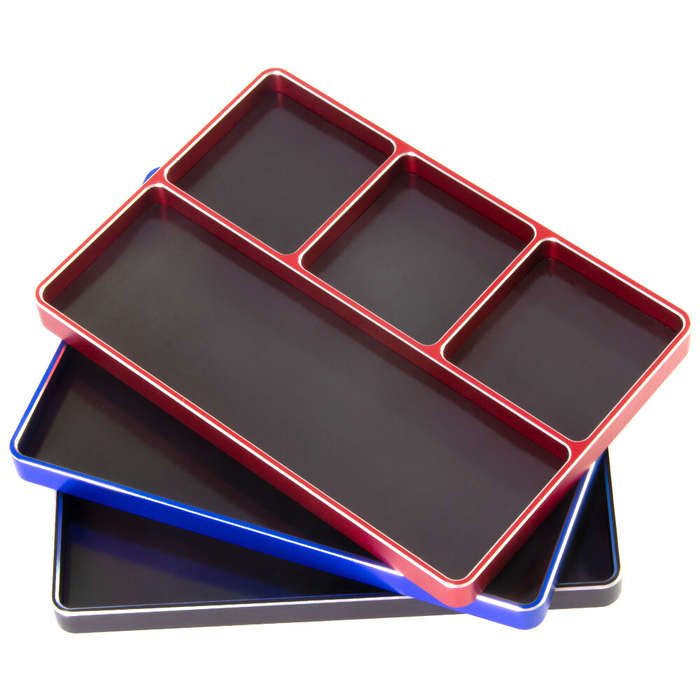 Black - 1/8 1/10 Model RC Car Metal CNC Four-Grid Simple Screw Tray Storage Box Metal Nut Screw Tray
