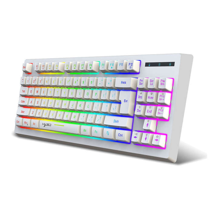White - HXSJ L100 2.4G Wireless Keyboard 87 Keys Multimedia Function RGB Backlit Rechargeable Keyboa