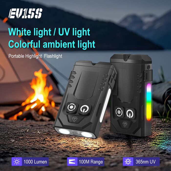 Black - SEEKNITE EV15S 1000LM EDC Keychain Flashlight With 365nm UV Light Colored Sidelight Type-C C