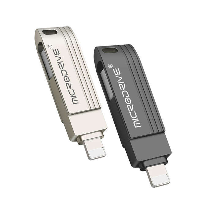 Black - Microdrive 128GB USB3.0&iP Flash Drive 2-in-1 Dual Metal Interface USB3.0 OTG Pendrive for P