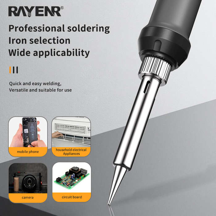 Black - RAYENR Digital Soldering Iron 60W Adjustable Temperature 150C-500C Ceramic Heating Element 1