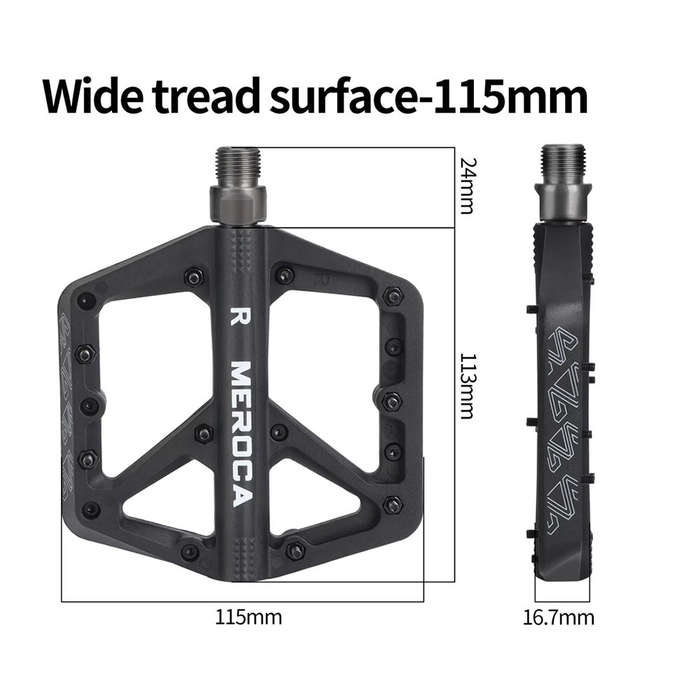 Black - MEROCA Bicycle Pedals Mountain Bike Pedals Lightweight Nylon Bearing Lubricated Width Non-sl