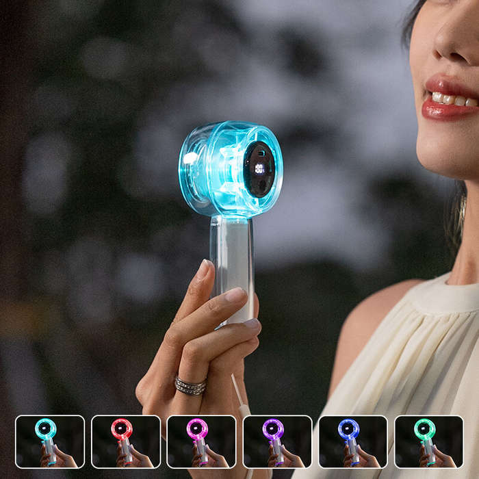 Purple - 100 Levels Portable Handheld Fan with LED Colorful Light USB Rechargeable Transparent High