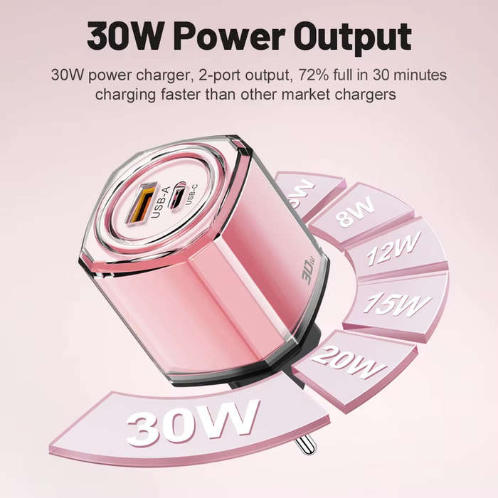 Yellow - AR-242 30W 2-Port USB PD Charger USB-A+USB-C PD Fast Charging Wall Charger Adapter EU Plug