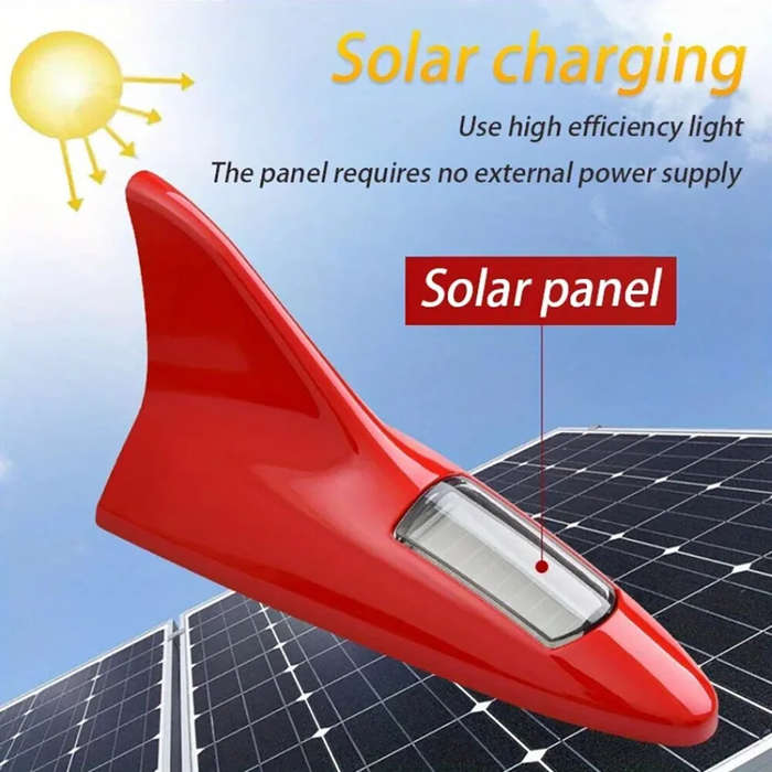Red - Solar Shark Fin Decorative Light for Car Tail Brake LED Flashing Light for Car Roof Car Decora