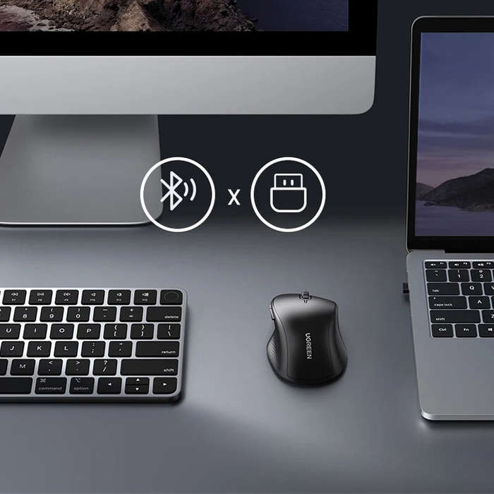 Black - UGreen MU101 2.4G Wireless bluetooth Mouse 1000-4000DPI Silent Buttons Ergonomics for MacBoo