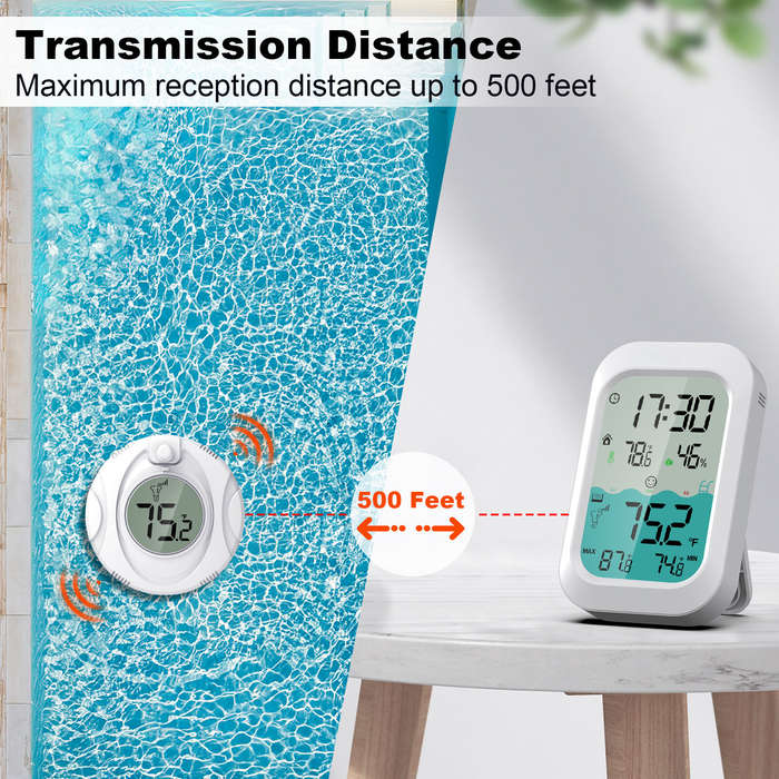 White - MESTEK CP02 Wireless Floating Thermometer Pool Water Temperature Monitor 500ft Range LED Bac