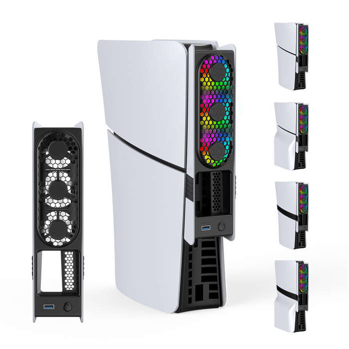 Black - JYS JYS-P5228 for PS5 Pro/PS5 Slim Console Rear Cooling Fan with RGB Light Intelligent Tempe