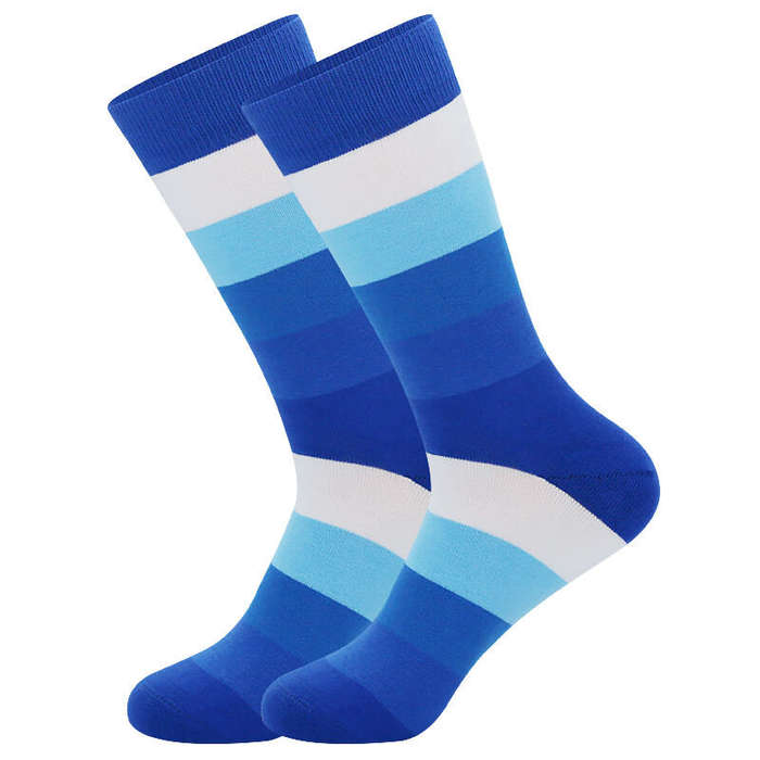 #01 - 5Pairs Men's Striped Colorblock Dress Socks, Comfortable Funny Novelty Crew Socks Plus Size, S