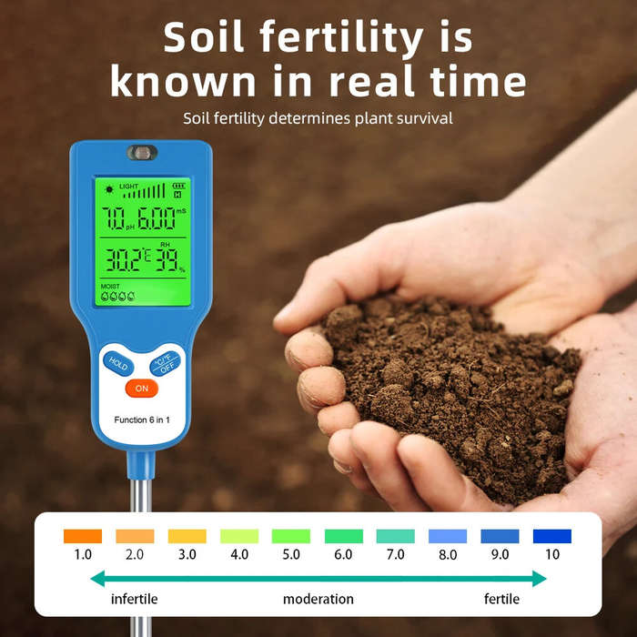 Six in one - 6 in 1 Soil Meter PH Tester LCD Display Light Fertility Temperature Moisture Humidity A