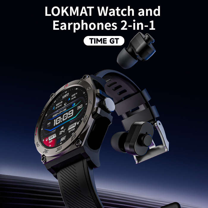 Black - LOKMAT TIME GT 2-in-1 Smart TWS BT Earphones Watch 1.508 AMOLED Display bluetooth Call AI Vo