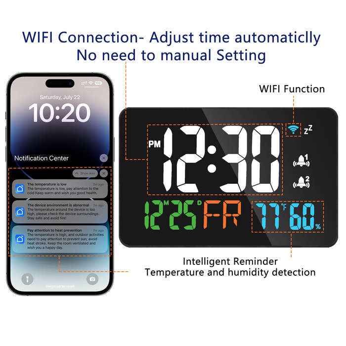 Orange - AGSIVO LED Wifi Digital Alarm Clock With Calendar Intelligent Update with Remote Control /