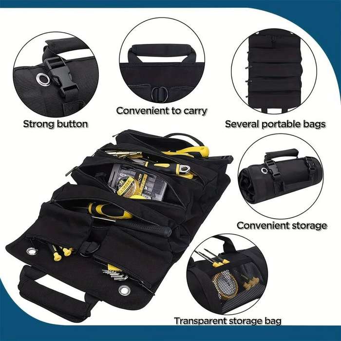 Black - Heavy Duty Oxford Tool Bag with Large Capacity Waterproof Design Multi Pocket Organizer for
