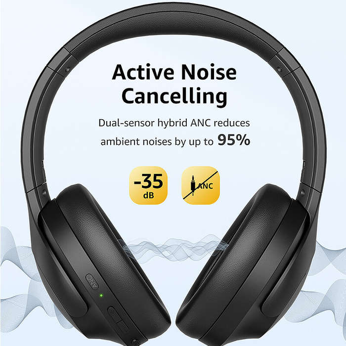 Beige - Picun ANC-05L ANC Headset bluetooth Headphone Active Noise Cancelling 40mm Large Driver 1000