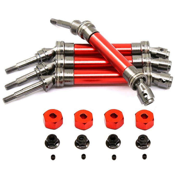 Red - Upgraded Metal Front Rear CVD Drive Shaft w/ Hex Adapter for SLASH 4x4 Huan QI 727 1/10 RC Car