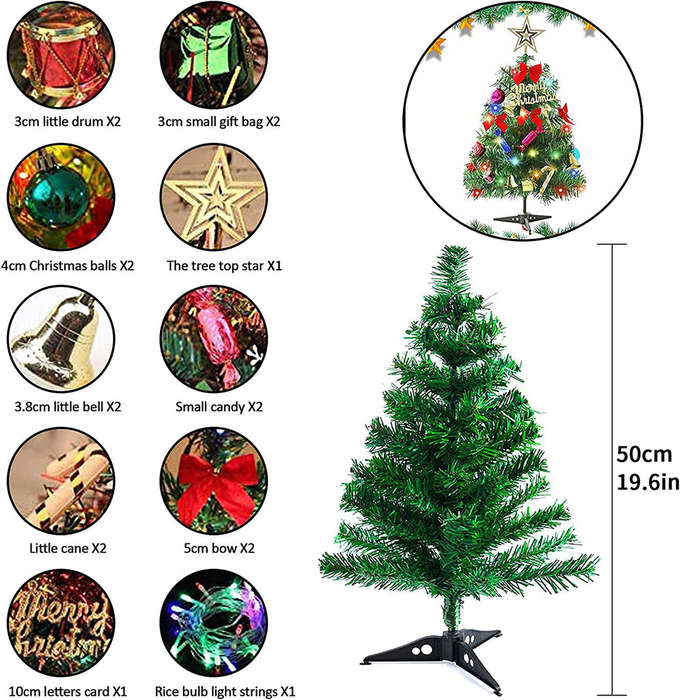 Type A - Christmas Tree With LED Lights 50cm Christmas Tree With Hanging Ornaments Star Tree Decorat