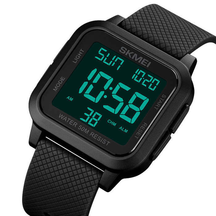 Black blue - SKMEI Square Large Screen Men Sports Electronic Watch Waterproof Watch Night Light Digi