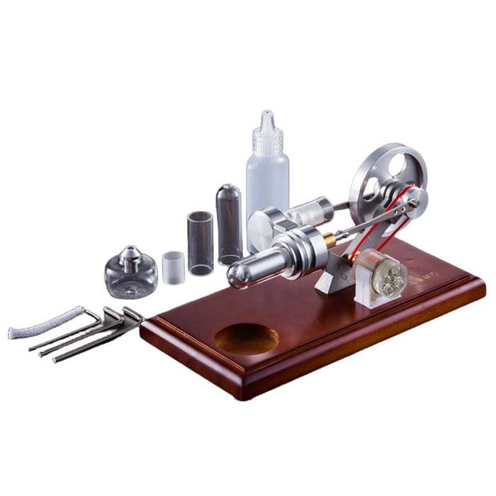 Silver - STARPOWER QX-FD-03 Stirling Engine Generator Model Wooden Base Physics Experiment Science D