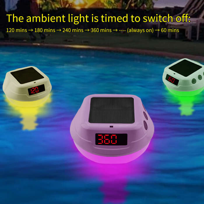 Blue - Wireless Solar Powered Pool Thermometer IP68 Waterproof RGB Ambient Light Temperature Display
