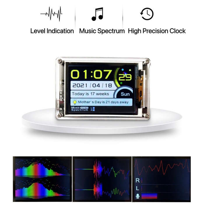 Kit - 2.6 inch IPS LCD Music Spectrum Equalizer Display Analyzer WiFi Clock Audio Level Indicator Po