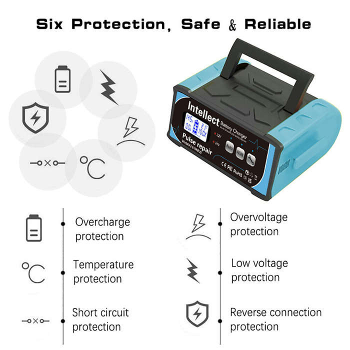 Black - ANJING 200W 12V 11A 24V 7A Intelligent Pulse Repair Battery Charger Lead-Acid Battery High P