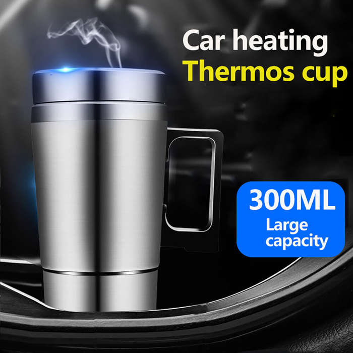 12V - 12V/24V Car Electric Heating Mug Water Heater Thermos Stainless Steel Heating Kettle Electric