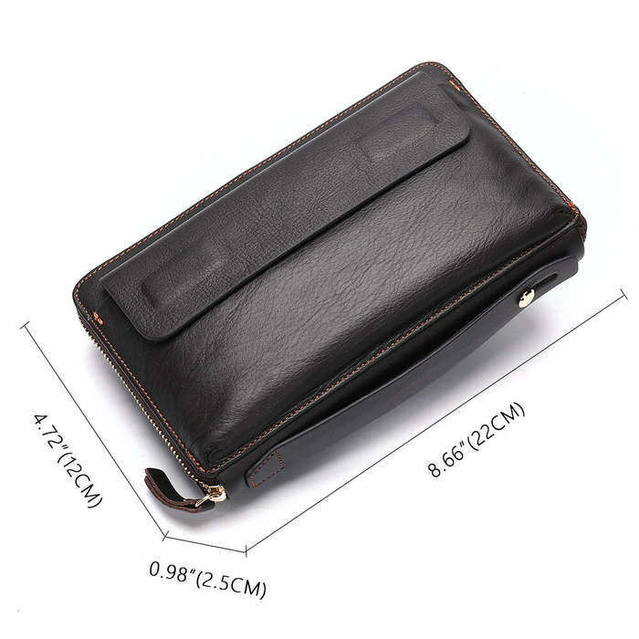 Black - Ekphero Genuine Leather Wallet Long Handbag Large Capacity Card Holder Money Clip Retro Clut
