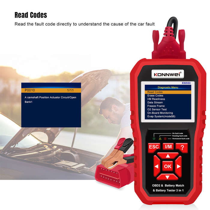 KONNWEI KW880 OBD2 Scanner 3 In 1 Car Diagnostic Tools Engine Tester & Car Battery Tester & Car Batt