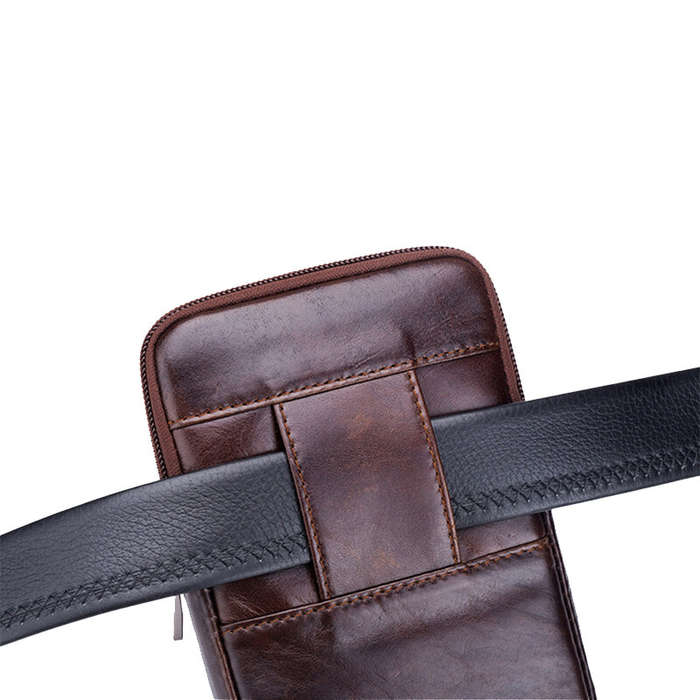 Black - BULLCAPTAIN Men's Leather Belt Waist Bag Travel Small Fanny Pack Phone Pouch Multifunctional