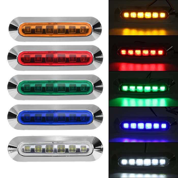 Blue - 2PCS 6LED Side Marker Lights Lamp 12V 24V for Truck Trailer Caravan Lorry Van