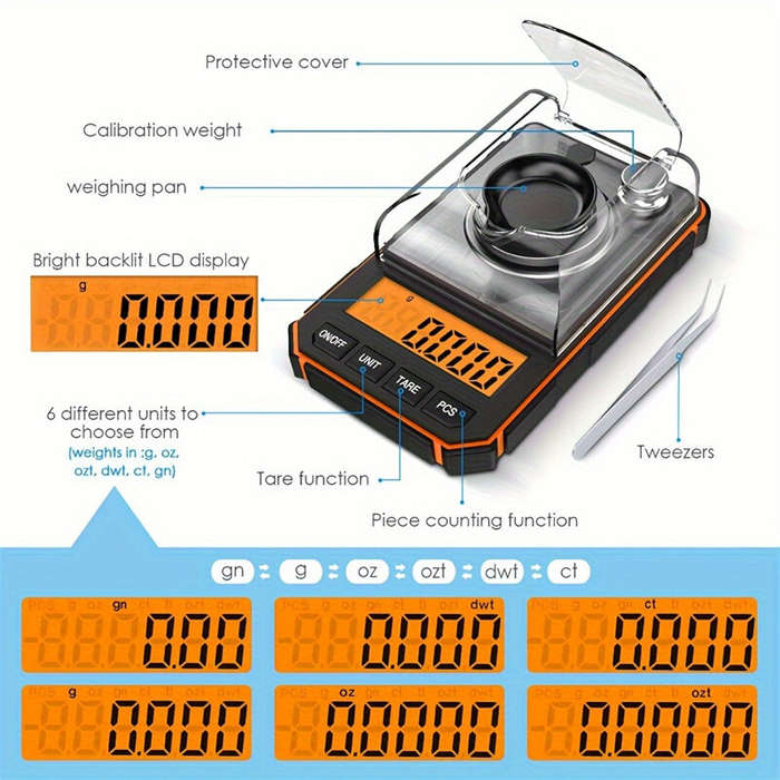 Orange - Professional 0.001g Portable Mini Digital Scale High Precision 50g Range LCD Display For Je