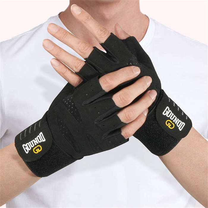 M - GOUNOD 1Pair Workout Half-finger Gloves Breathable Wear-resistant Extended Strap Fitness Sports