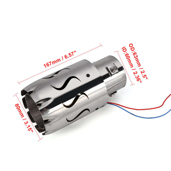 Colorful - 63mm Luminous Modified Car Exhaust Pipe Stainless Steel Exhaust Tail Tip Tail Throat With