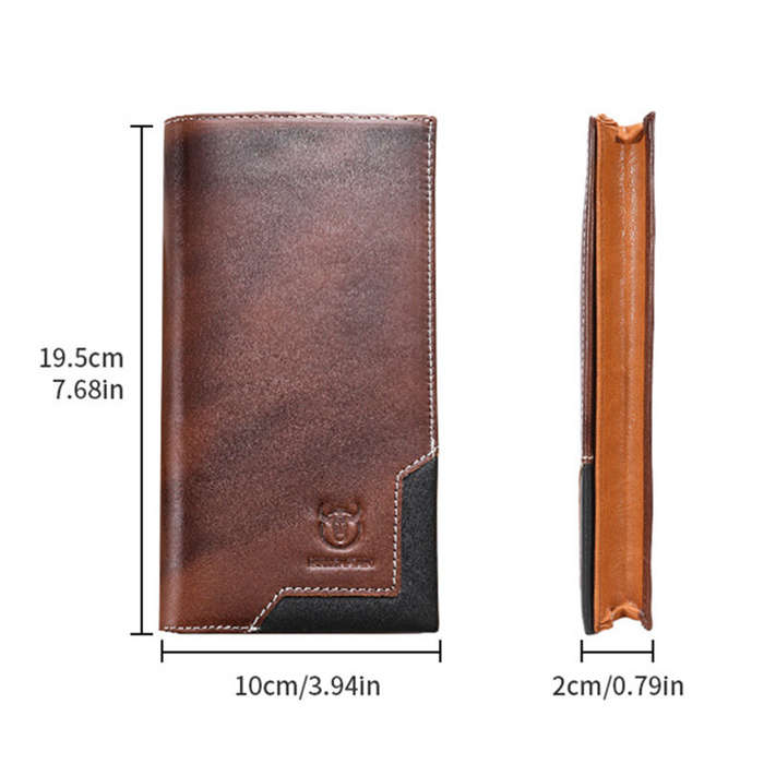 Yellow - BULLCAPTAIN Genuine Leather Mens Long Wallet Large-capacity Coin Purse RFID Blocking Credit