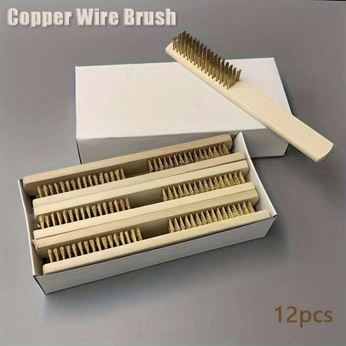 12 Pcs - 12pcs Heavy-Duty Copper Wire Brush Set-Effective Brush with Sturdy Handle for Paint Scrubbi