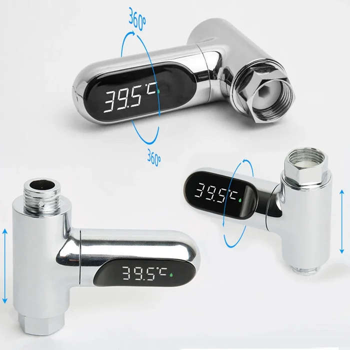Silver - LED Display Household Water Shower Thermometer 5-85 Flow Self-Powered Water Thermometer Mon