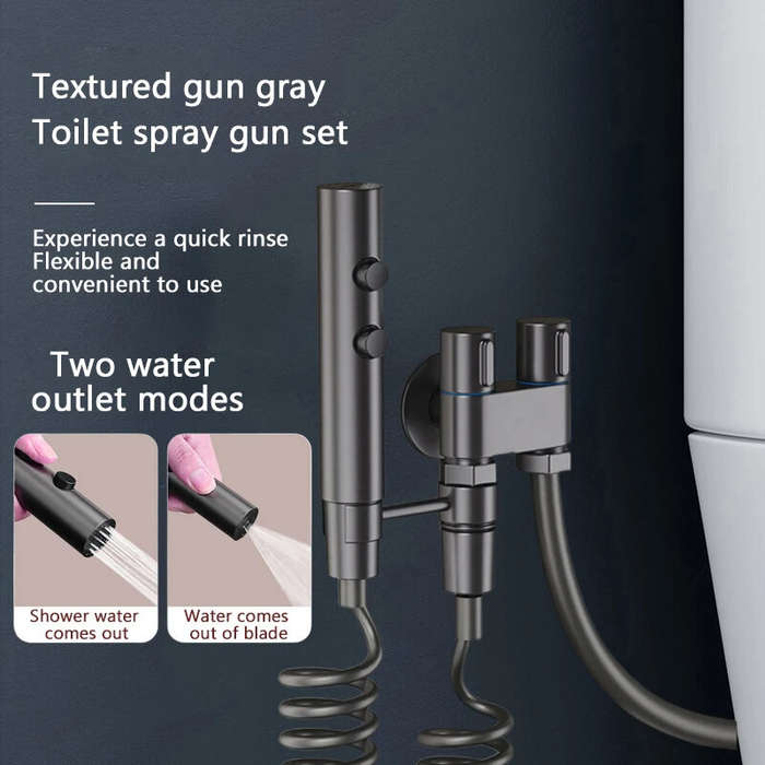 #2 - Stainless Steel Toilet Spray Gun Set with Adjustable Modes Spring-Loaded Hose and 360 Support B