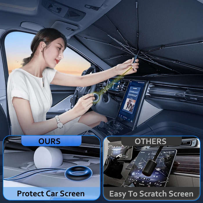 150*82CM - Car Front Windshield Pull Ring Retractable Sunshade for Windshield Heat UV Protection Fol