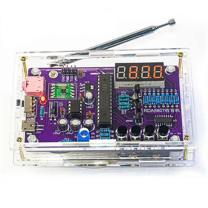 Parts+Shell - FM Radio DIY Electronic Kit Adjustable Frequency 87-108MHz Digital Display DIY Solderi